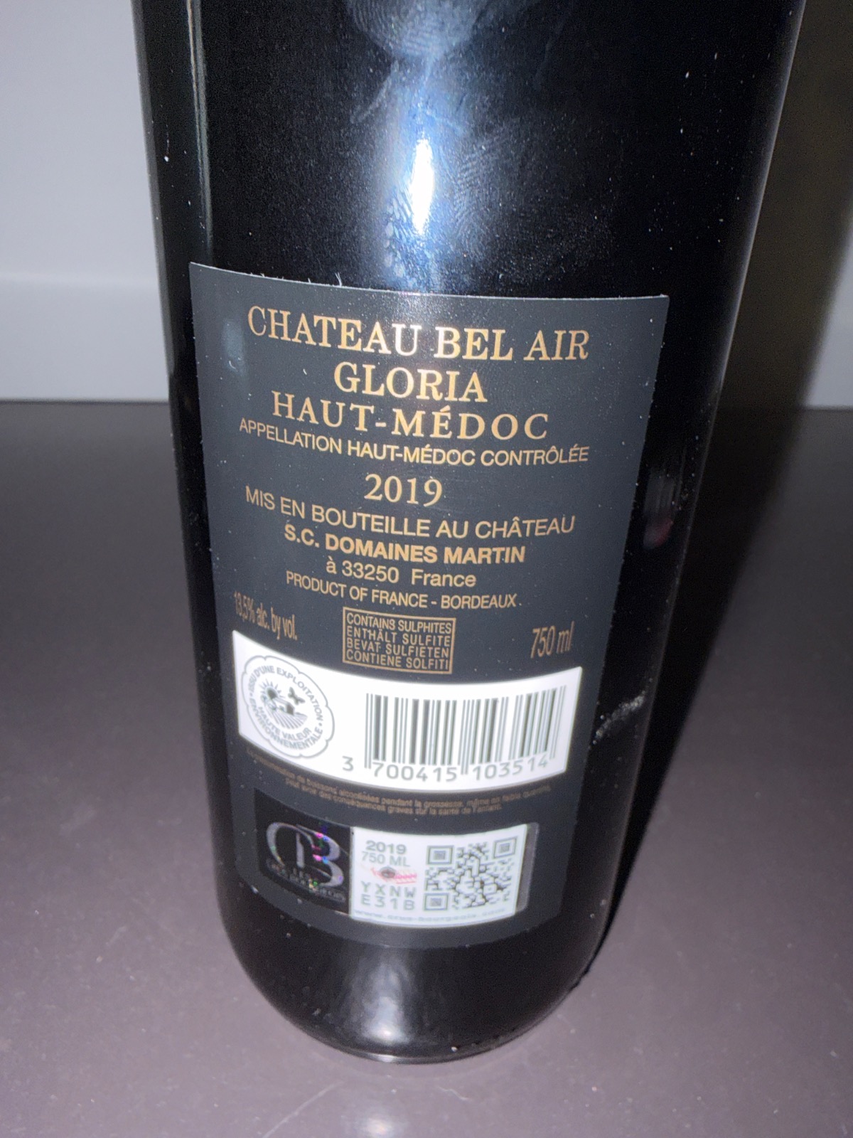 Château Bel Air Gloria 2019 — vente entre particuliers 1001caves.fr Traçabilité — Château Bel Air Gloria 2019 — 1001caves