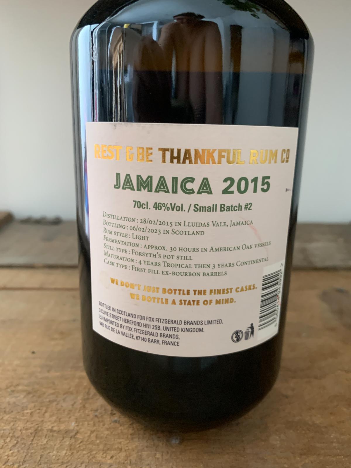 Traçabilité — Bouteille de rhum Rest & Be Thankful Rum Co. Jamaica 2015, rhum jamaïcain 7 ans 2015 — 1001caves